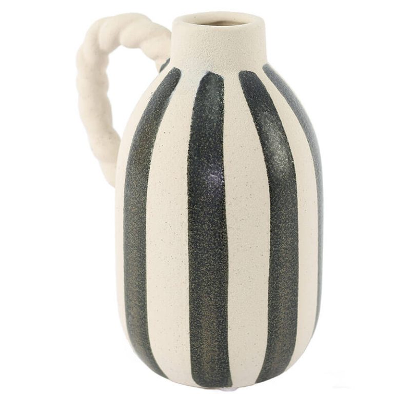 BLACK BEIGE STRIPE VASE ROPE