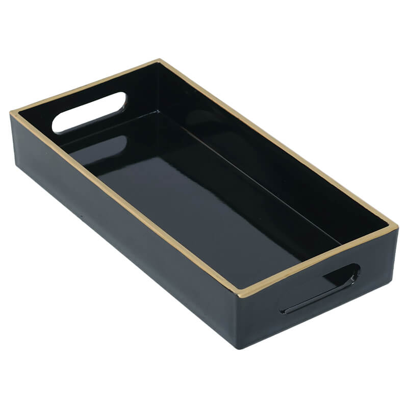 BLACK & GOLD RECTANGLE TRAY 24X12X4CM