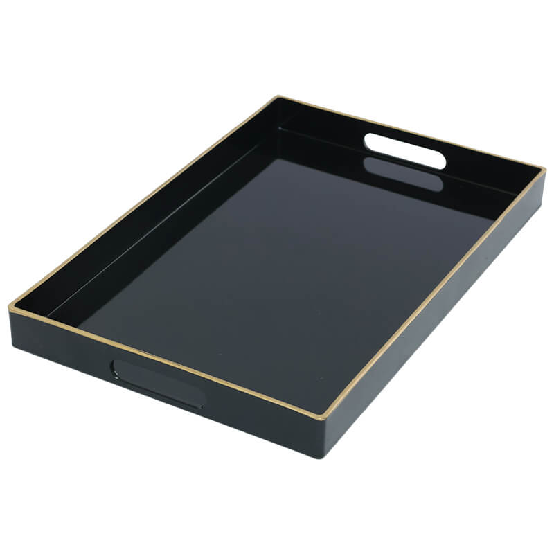 BLACK & GOLD RECTANGLE TRAY 40X26X4CM