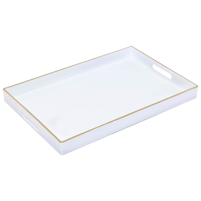 WHITE & GOLD RECTANGLE TRAY 40X26X4CM
