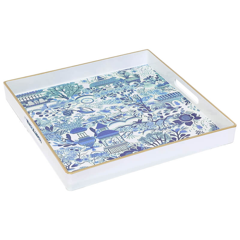 BLUE & WHITE SQUARE DECOR TRAY 36X36X4C