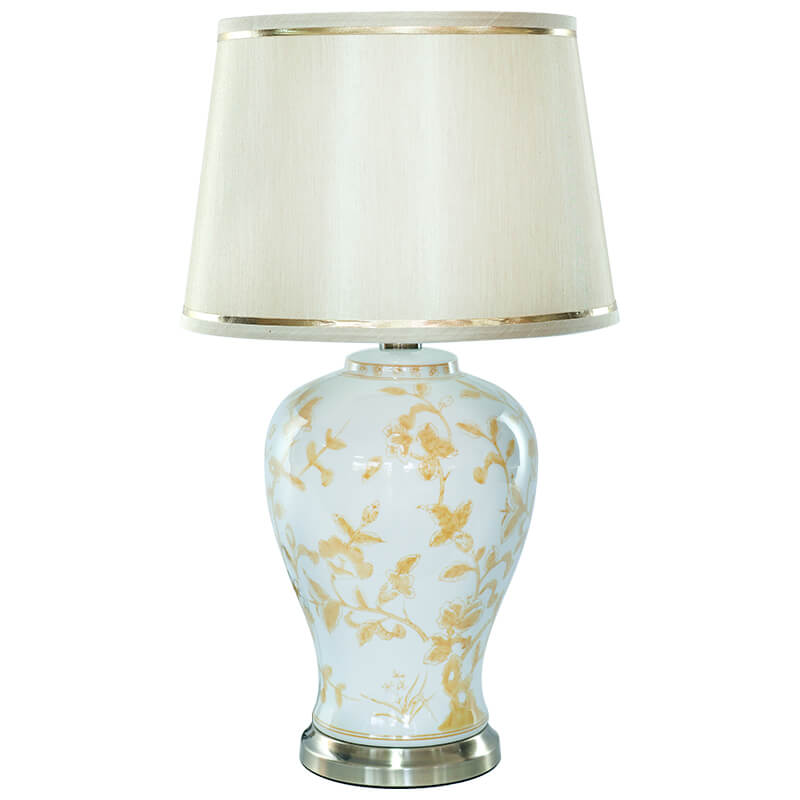 YELLOW FLEUR JAR LAMP BEIGE SHADE