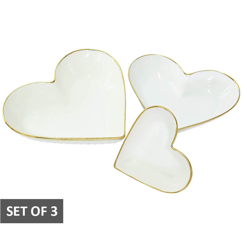 GOLD RIM HEART BOWL Set of 3