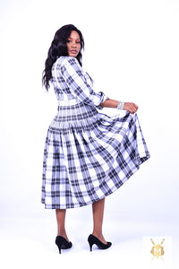 Black and White plaid Dress - Below the Knee length