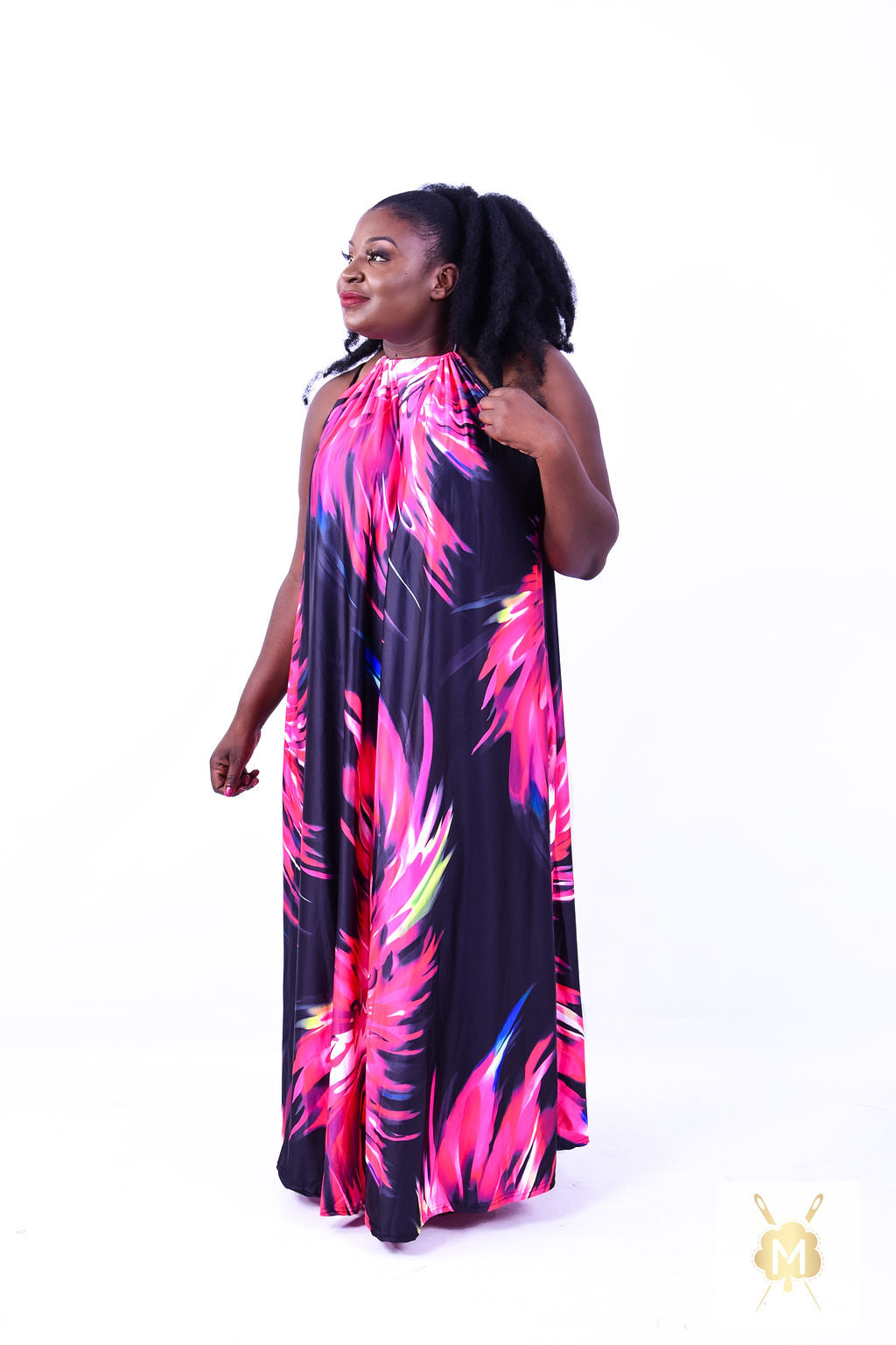 Halter colourful Print long Dress