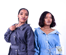 Load image into Gallery viewer, Sashes Slim Waist Jeans Coat Dress
