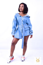 Load image into Gallery viewer, Sashes Slim Waist Jeans Coat Dress
