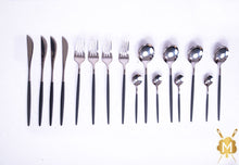 Load image into Gallery viewer, Black Silver cutlery set
