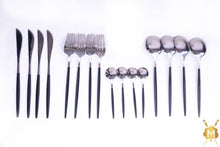 Load image into Gallery viewer, Black Silver cutlery set
